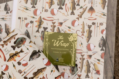 Hand-Drawn Fishing Gift Wrap Sheets: Outdoor Inspired Wrapping Paper