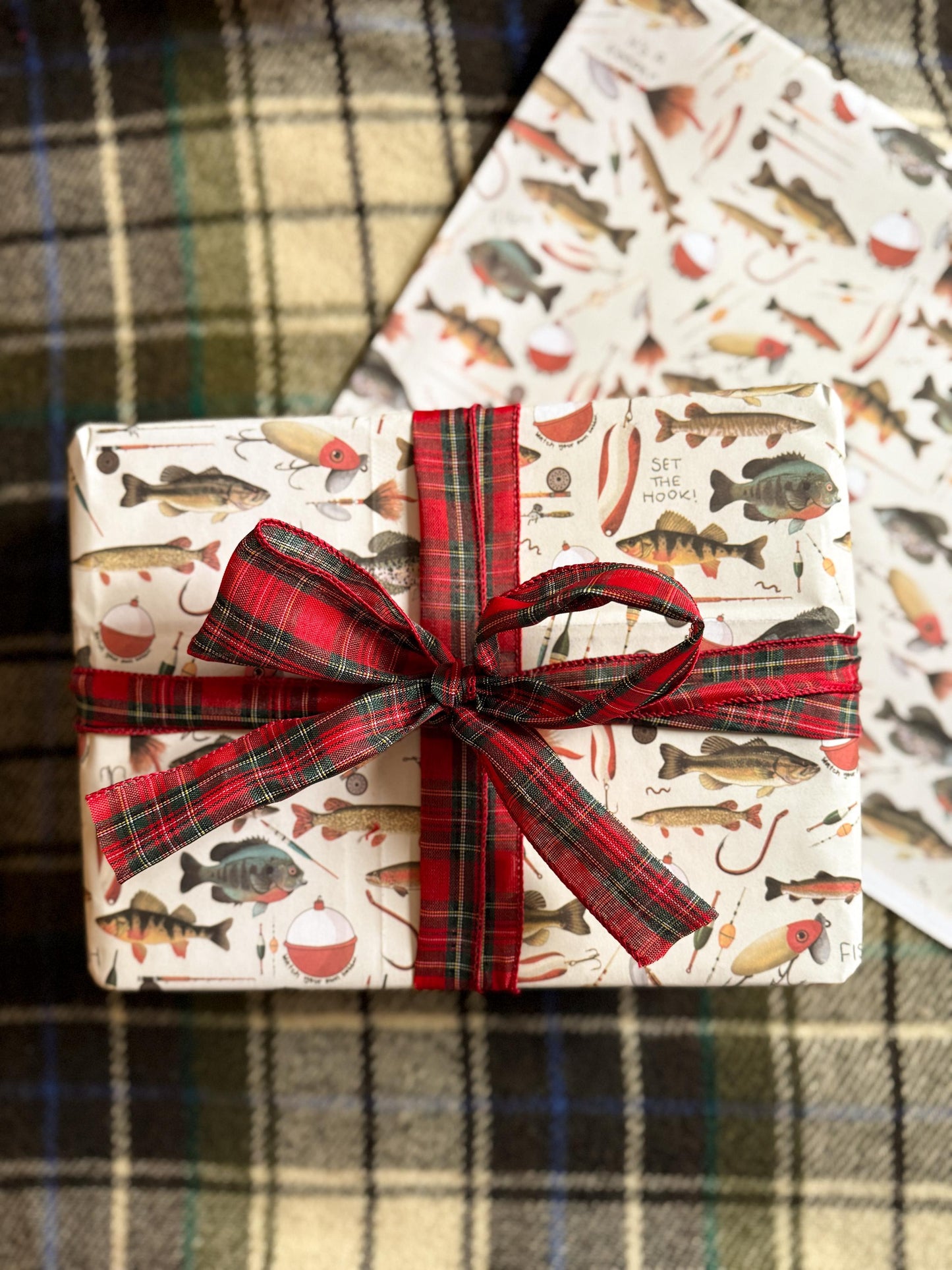 Hand-Drawn Fishing Gift Wrap Sheets: Outdoor Inspired Wrapping Paper