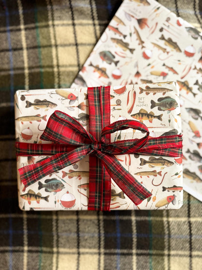 Hand-Drawn Fishing Gift Wrap Sheets: Outdoor Inspired Wrapping Paper