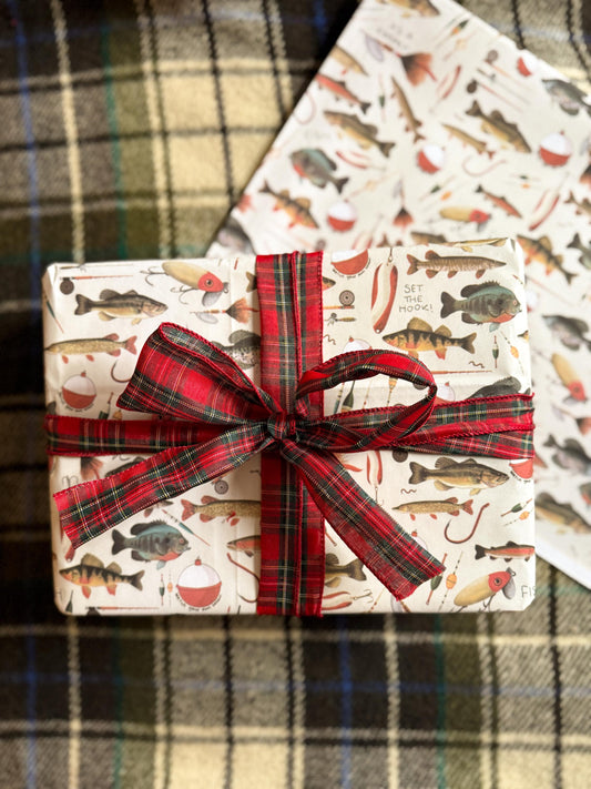 Hand-Drawn Fishing Gift Wrap Sheets: Outdoor Inspired Wrapping Paper