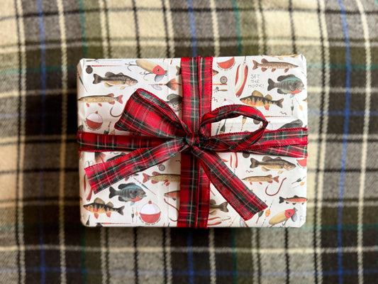 Hand-Drawn Fishing Gift Wrap Sheets: Outdoor Inspired Wrapping Paper