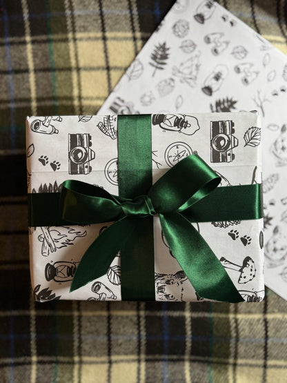 Hand-Drawn Outdoor Explore Gift Wrap: Black & White Wrapping Paper Sheets