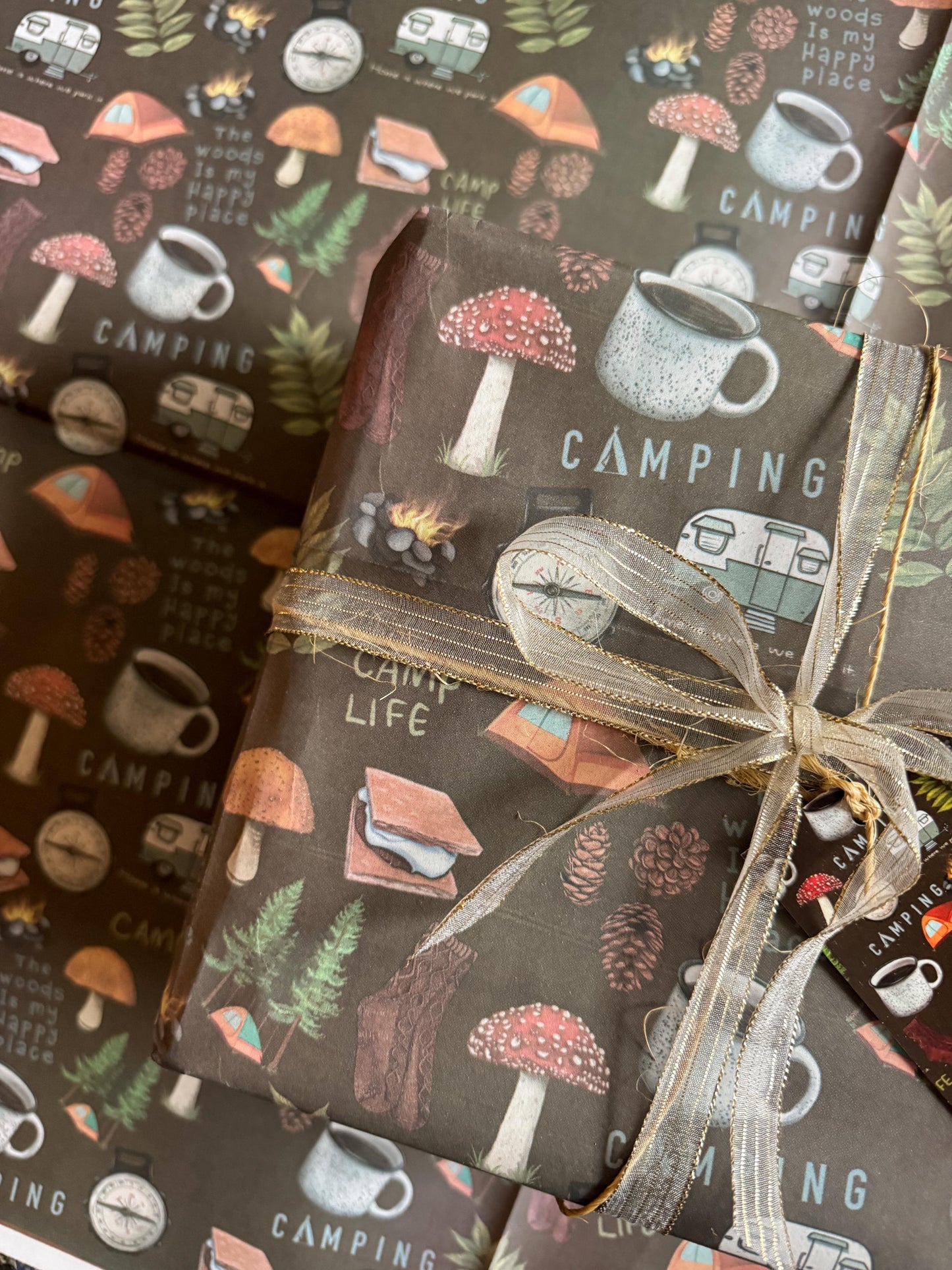 Hand-Drawn Camping Gift Wrap Sheets: Outdoor Adventure Theme